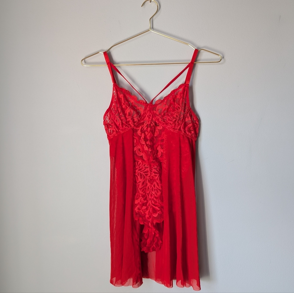 Red Lace & Sheer Babydoll Lingerie - Women Intimates